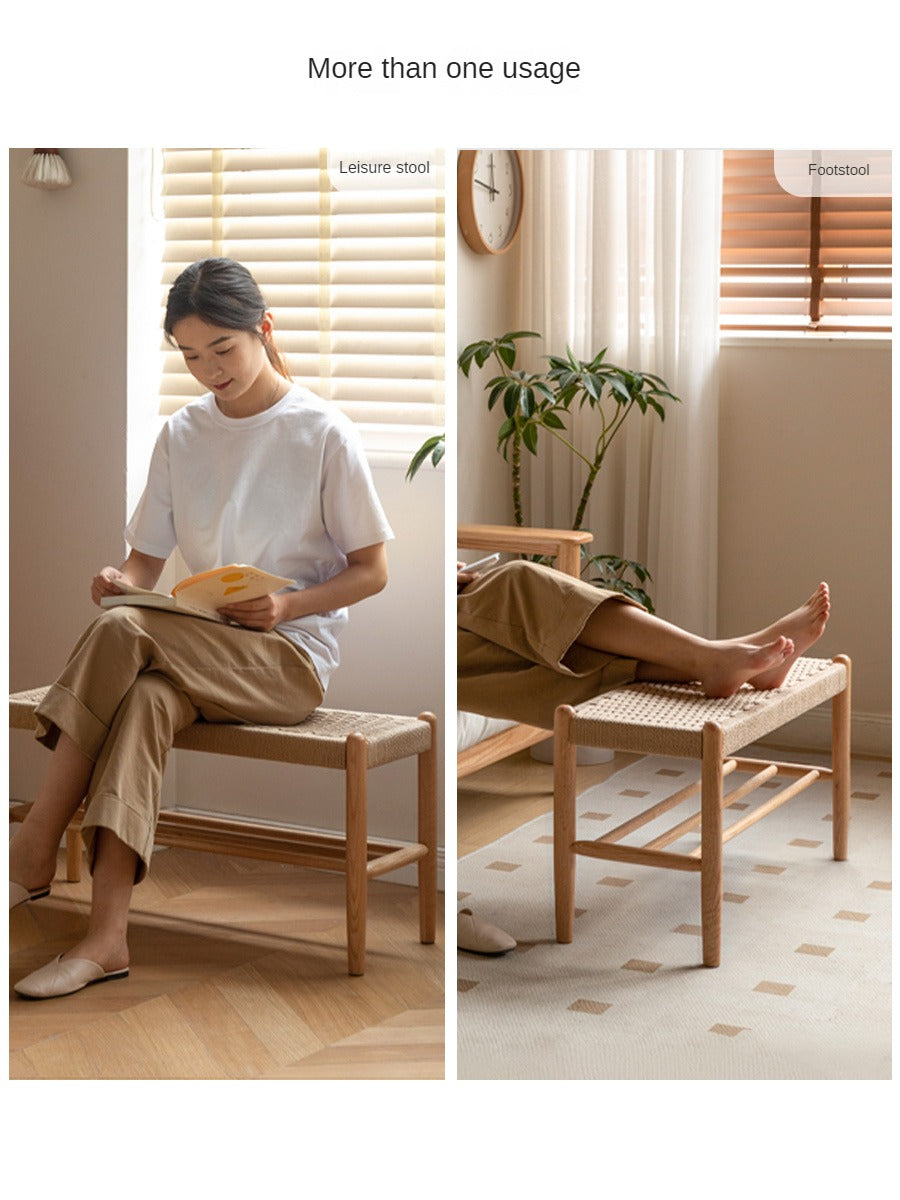Oak Solid Wood Modern Rope Shoe Bench
