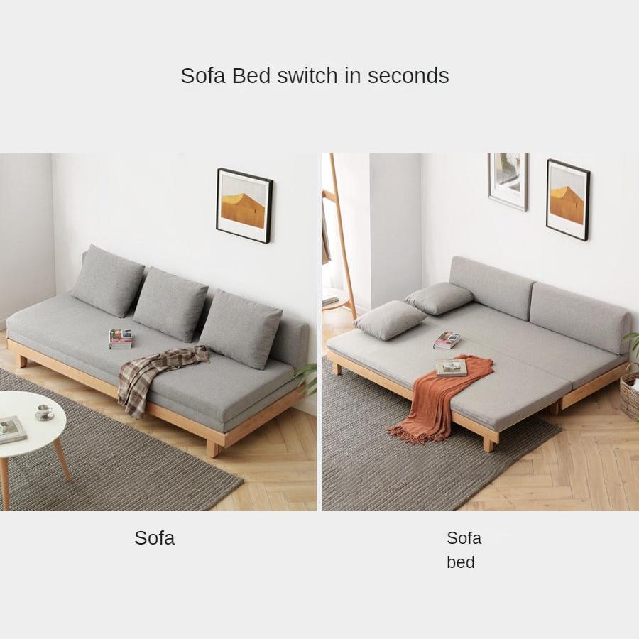 European Beech Solid Wood Sofa Bed Retractable Folding Bbed.