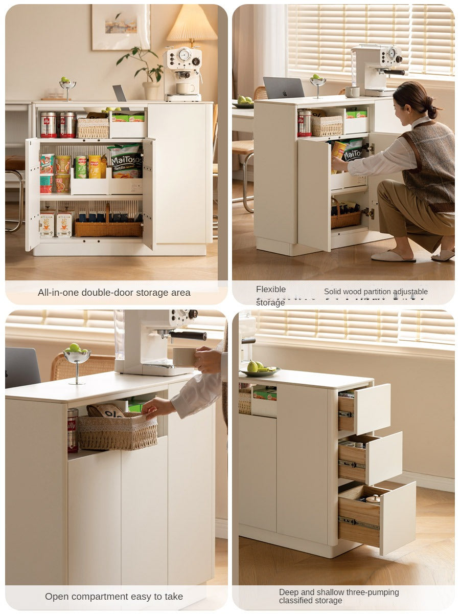 Poplar Solid Wood Partition Dining Cabinet, White Cream Rock Board