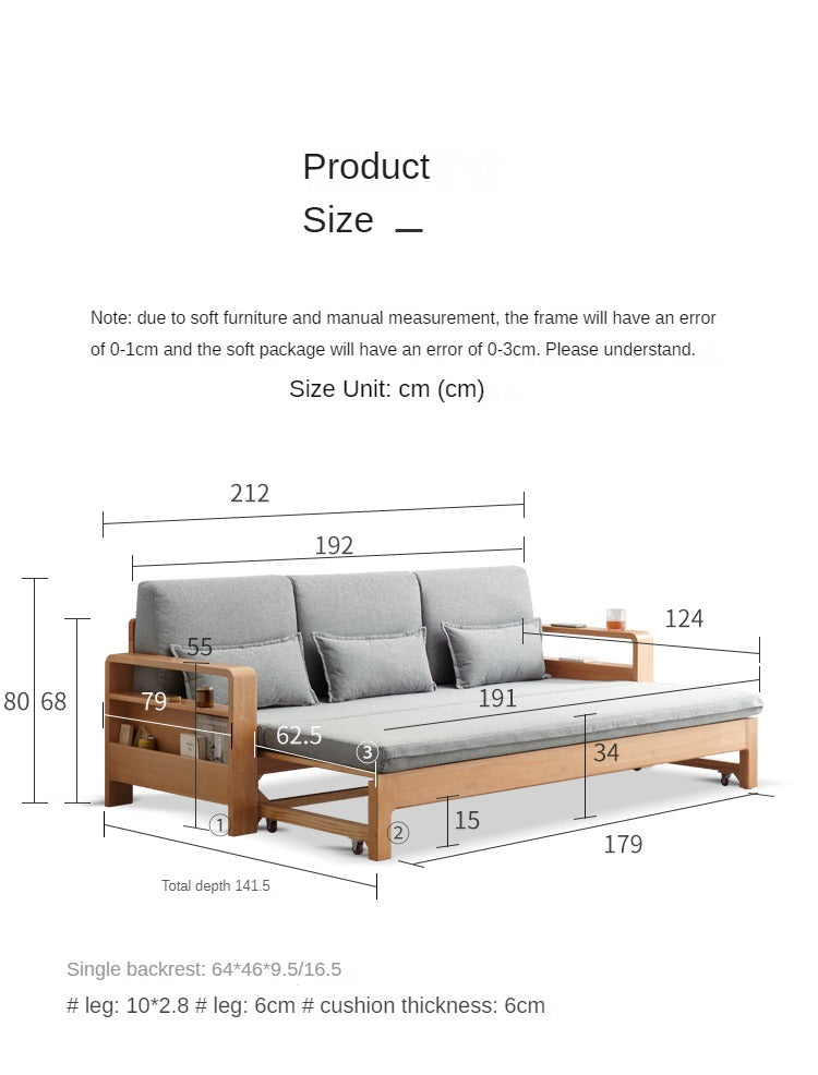 Oak, Beech Solid Wood Sleeper Sofa.