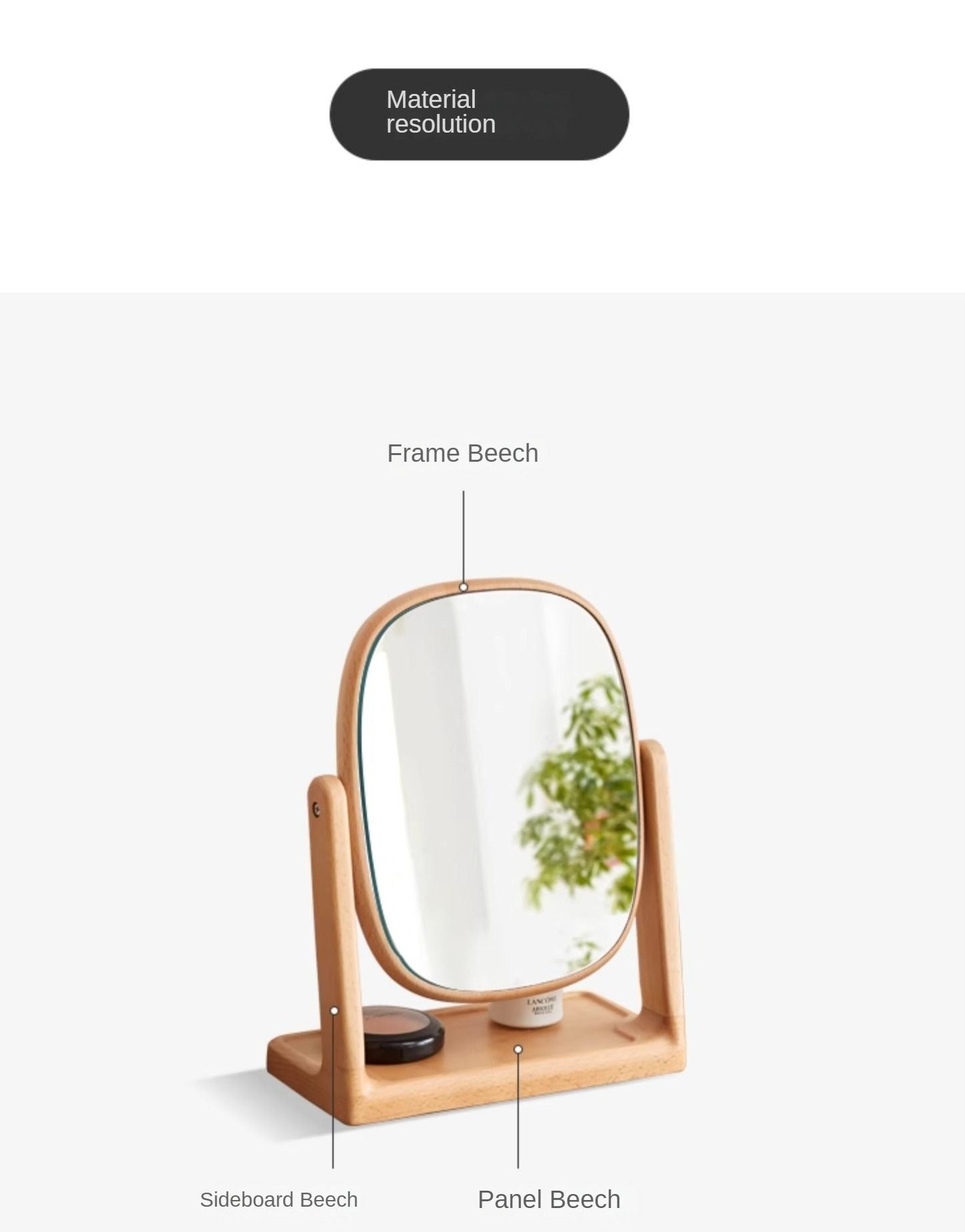 Black Walnut, Beech, Cherry Solid Wood Makeup Mirror