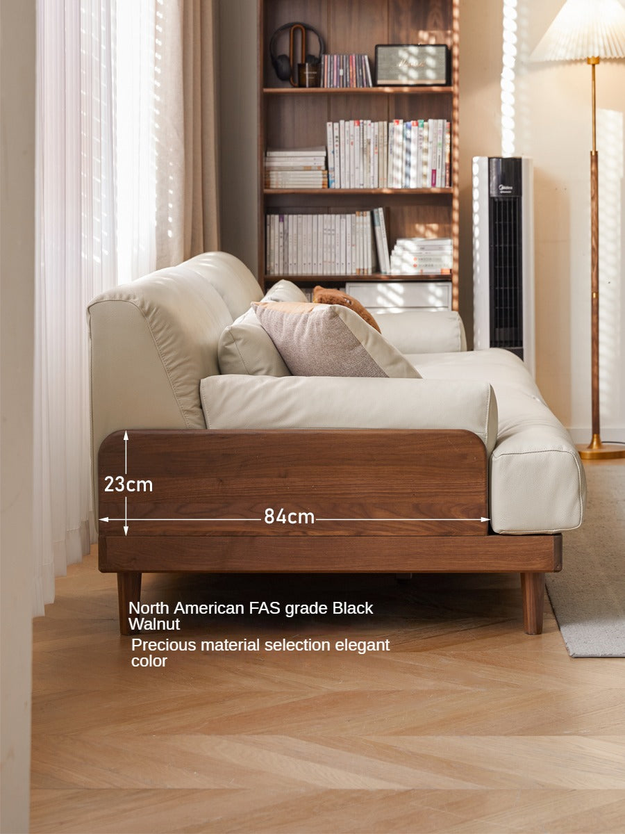 Black Walnut, Oak Solid Wood Leather Down Sofa.