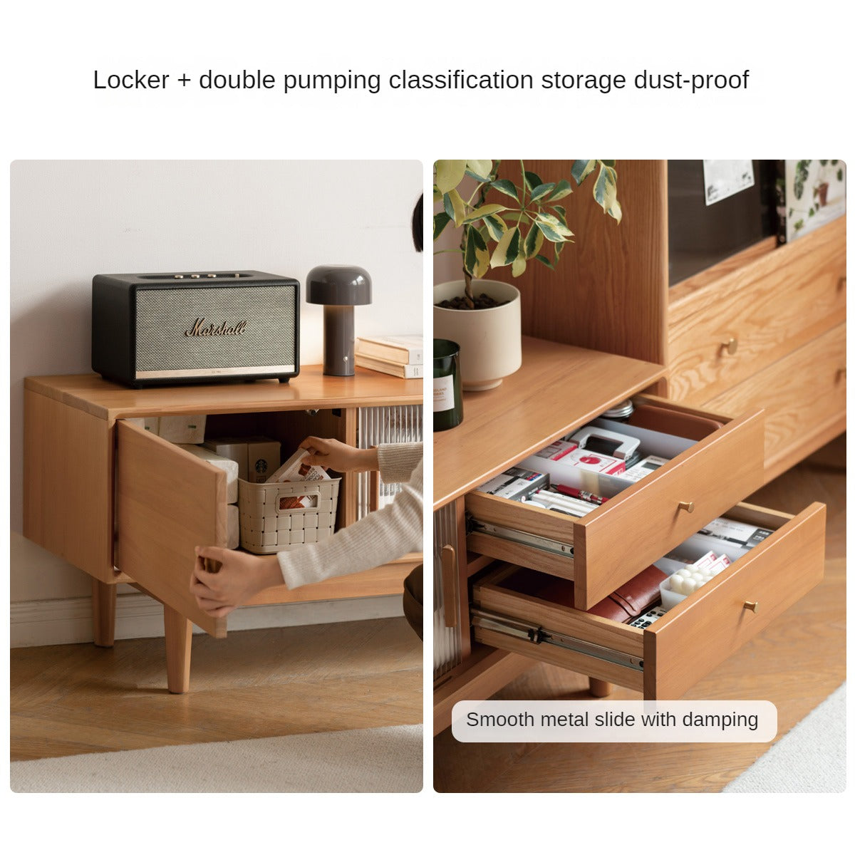 Poplar Solid Wood Glass Sliding Door Storage TV cabinet.