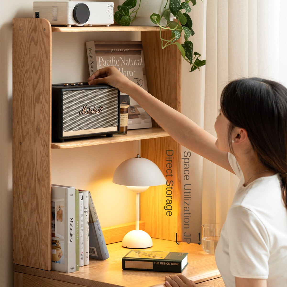Oak Solid Wood Desk Bookshelf