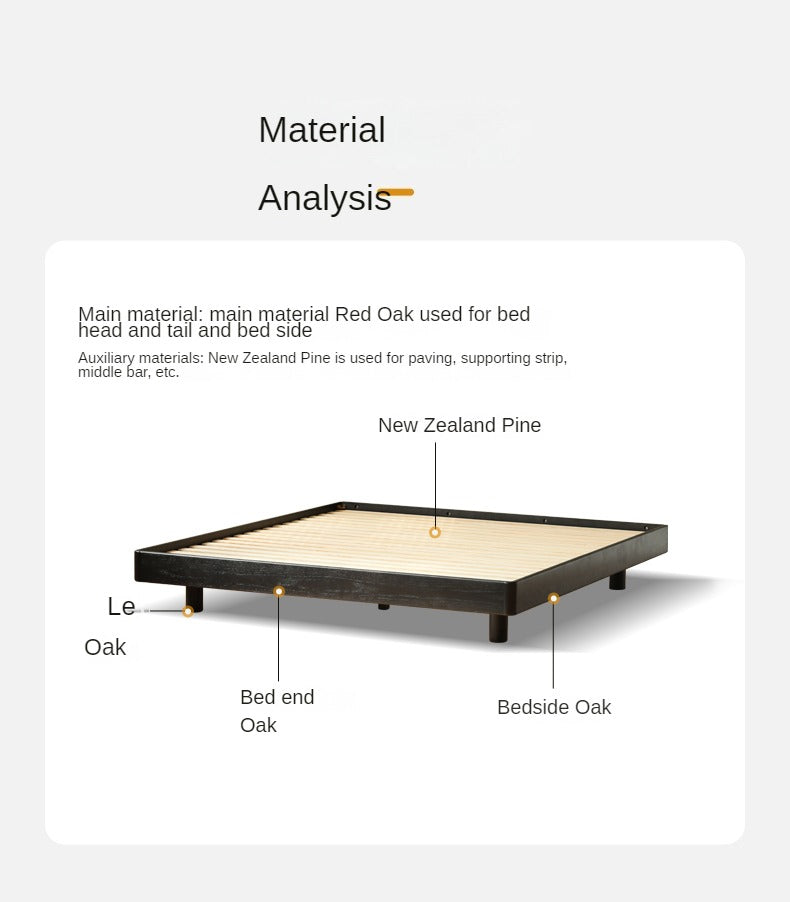 Oak solid wood Suspended platform bed, headboard-free bed Black with light