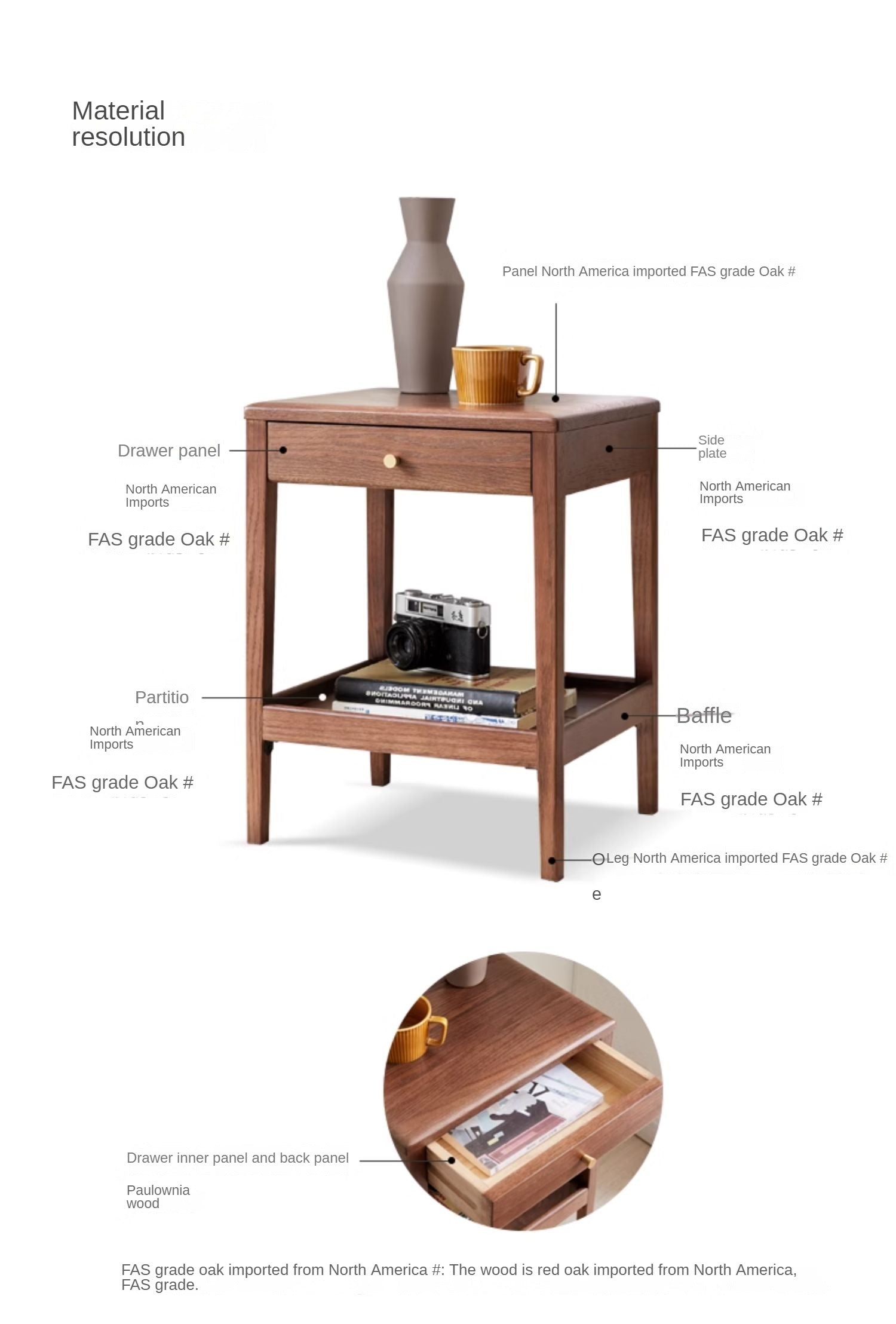 Black Walnut, Solid Rubberwood, Oak Solid Wood Side Cabinet