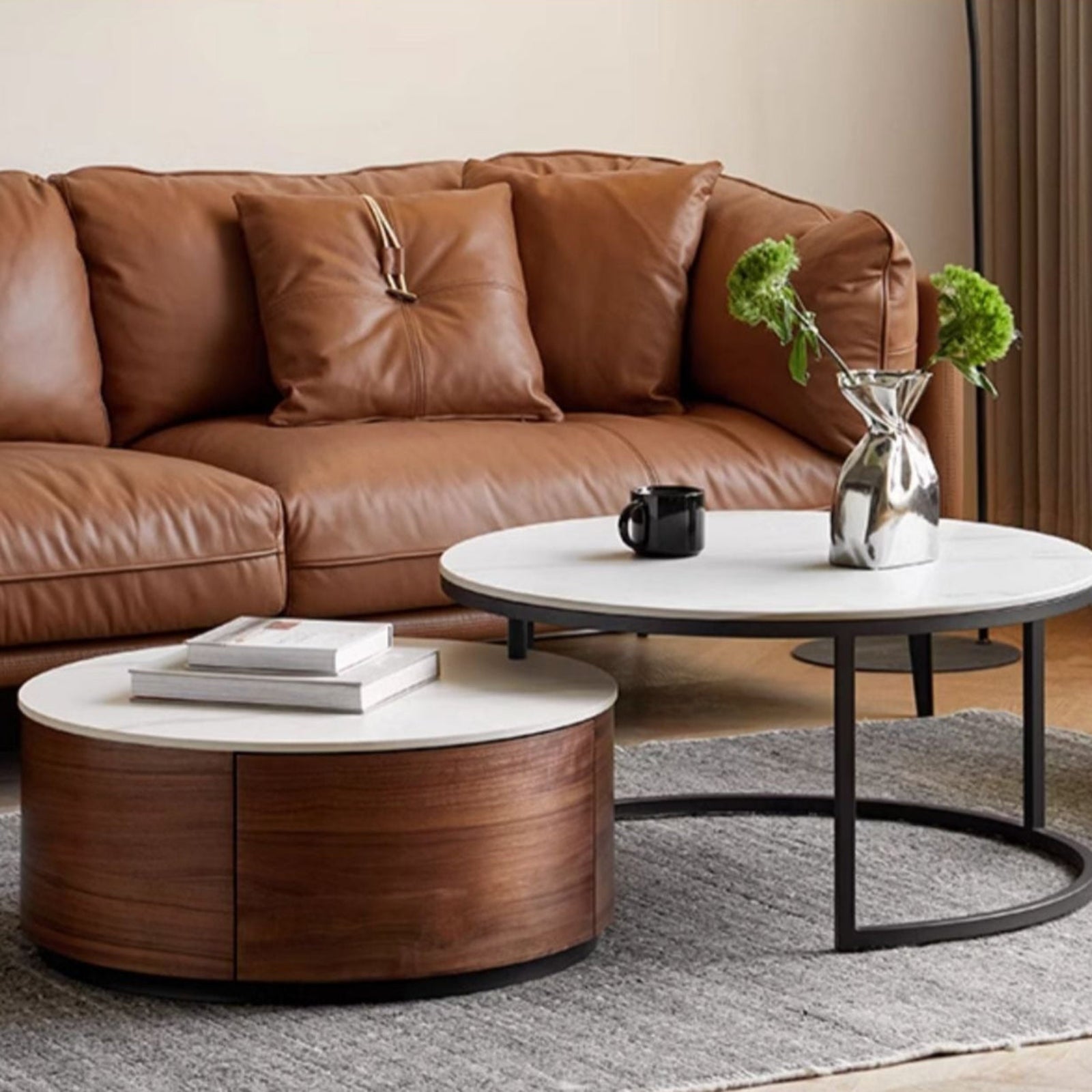 Black Walnut Solid Wood Light Luxury Round Rock Plate Coffee Table