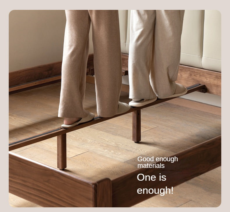Black Walnut Solid Wood leather Simple High Soft Back Bed