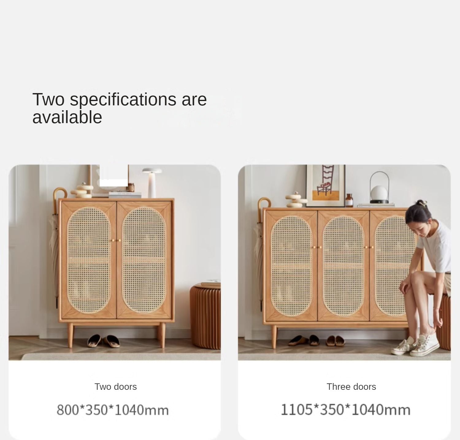 Oak Solid Wood Rattan Shoe Cabinet