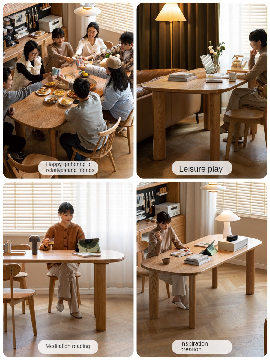Oak Solid Wood Round Corner Long Dining Table