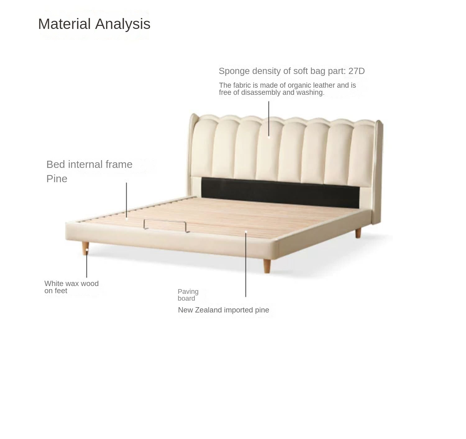 Organic Leather Art Bed Cream Style Modern
