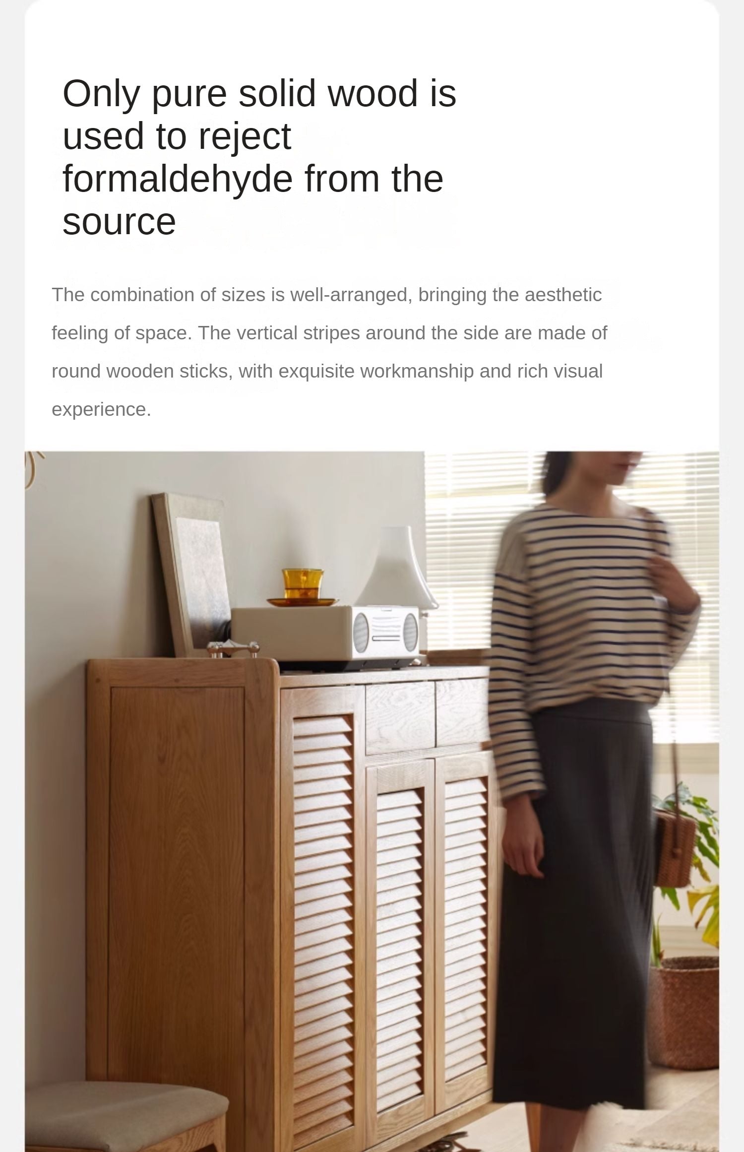 Oak Solid Wood Shutter Door Shoe Cabinet