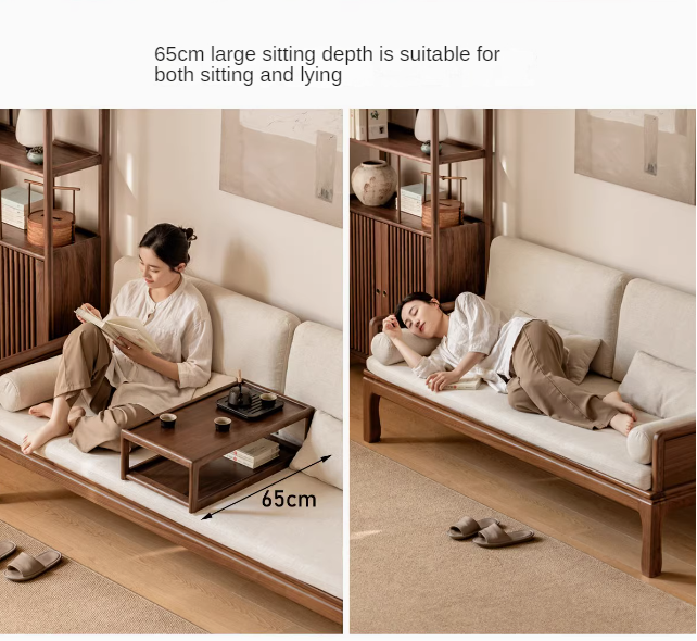 Black Walnut, Oak Solid Wood Dual Use Sofa,