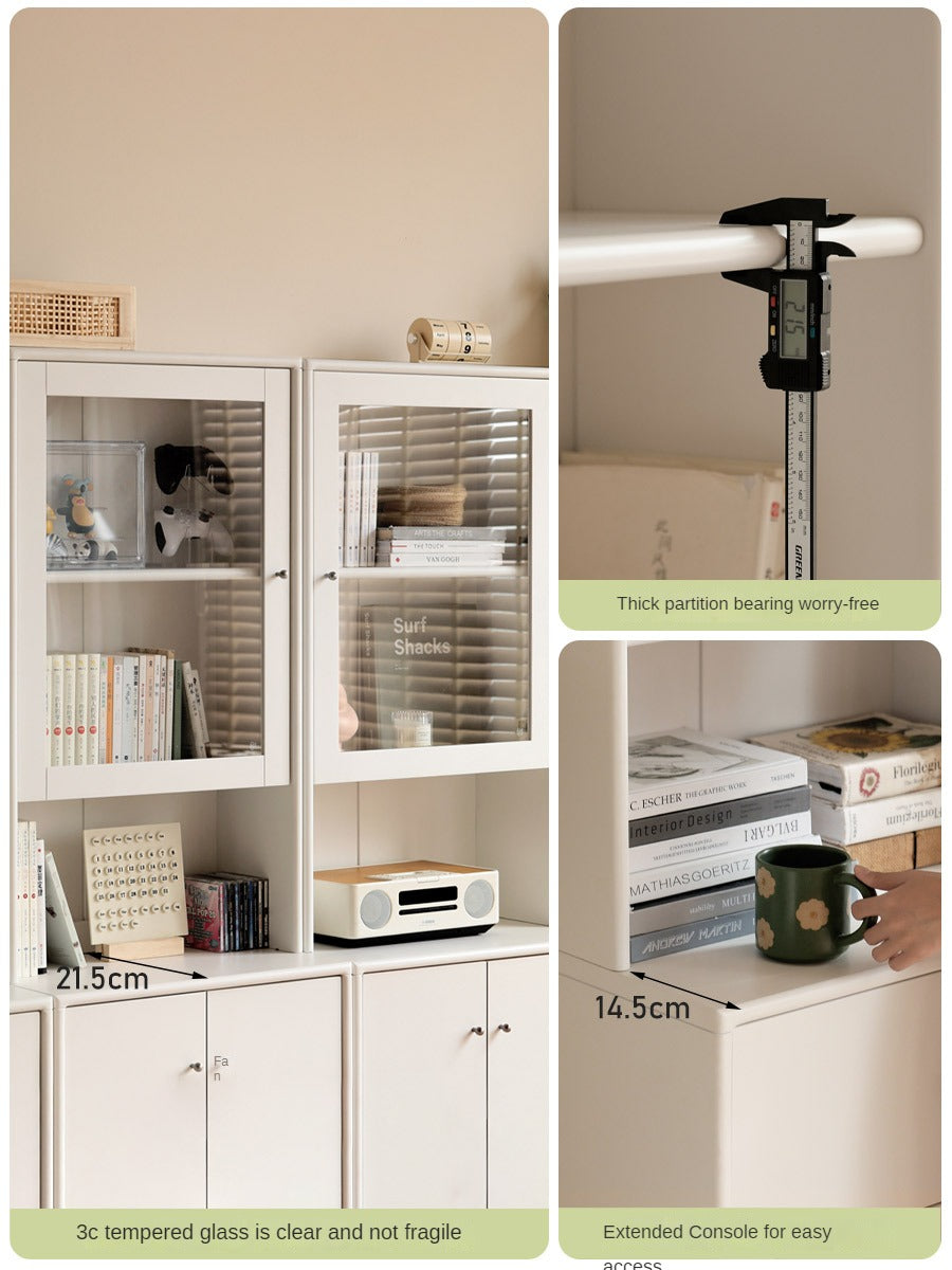 Solid RubberWood Bookcase Cream White Free Combination Glass Door Display Cabinet