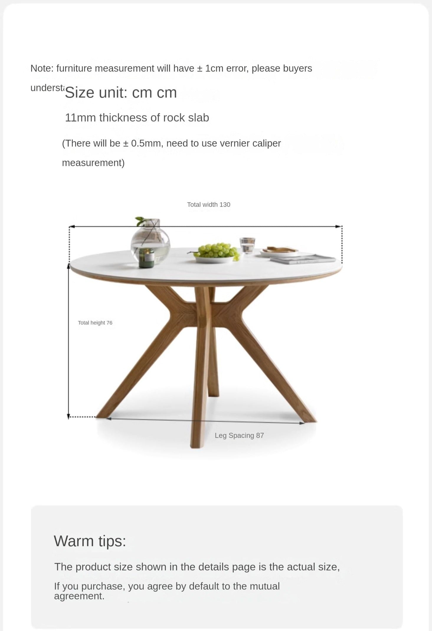 Oak Solid Wood Round Nordic Dining Table With Rock Slab Surface