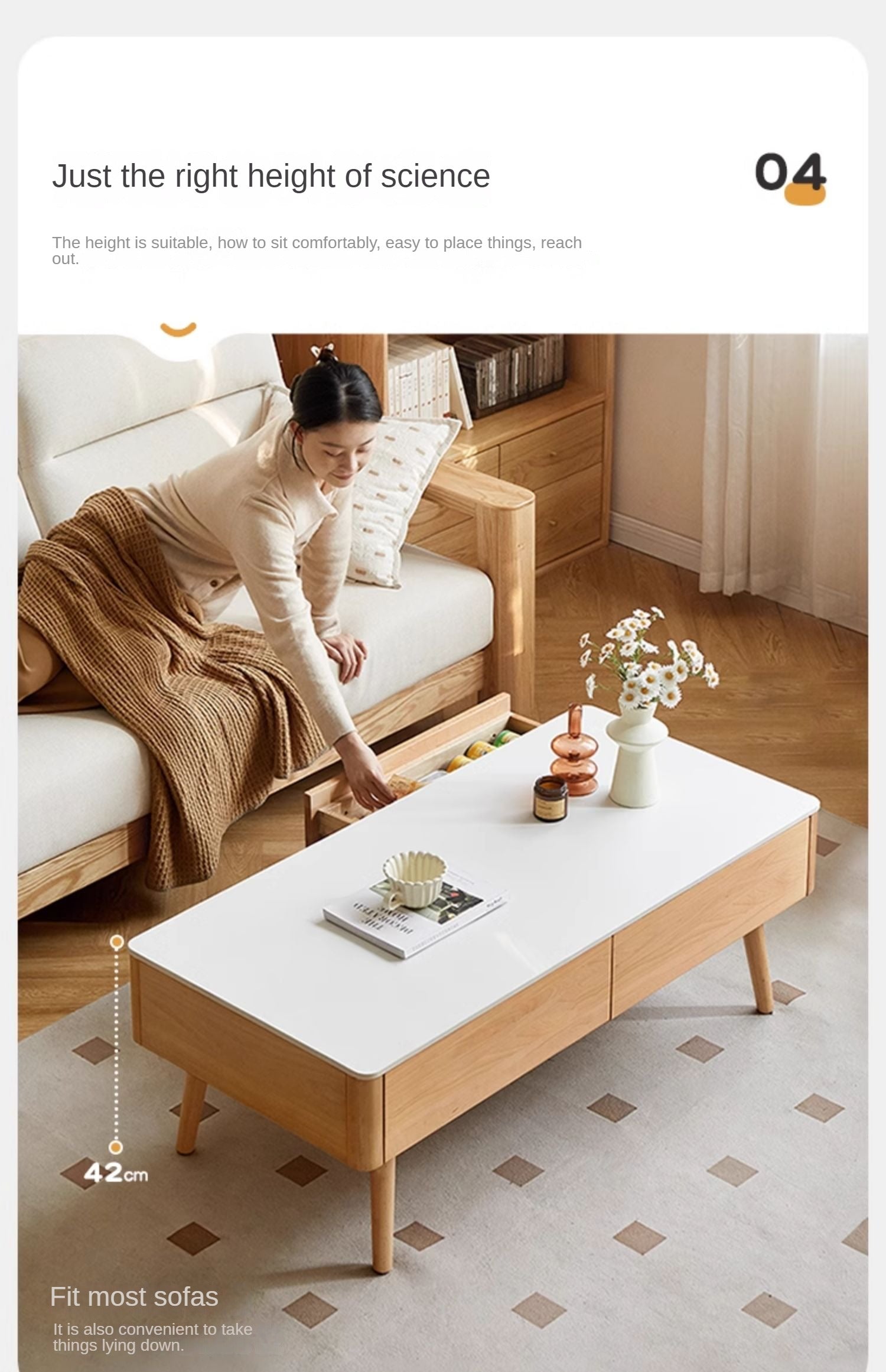 European Beech Solid Wood Storage Rock Board Coffee Table
