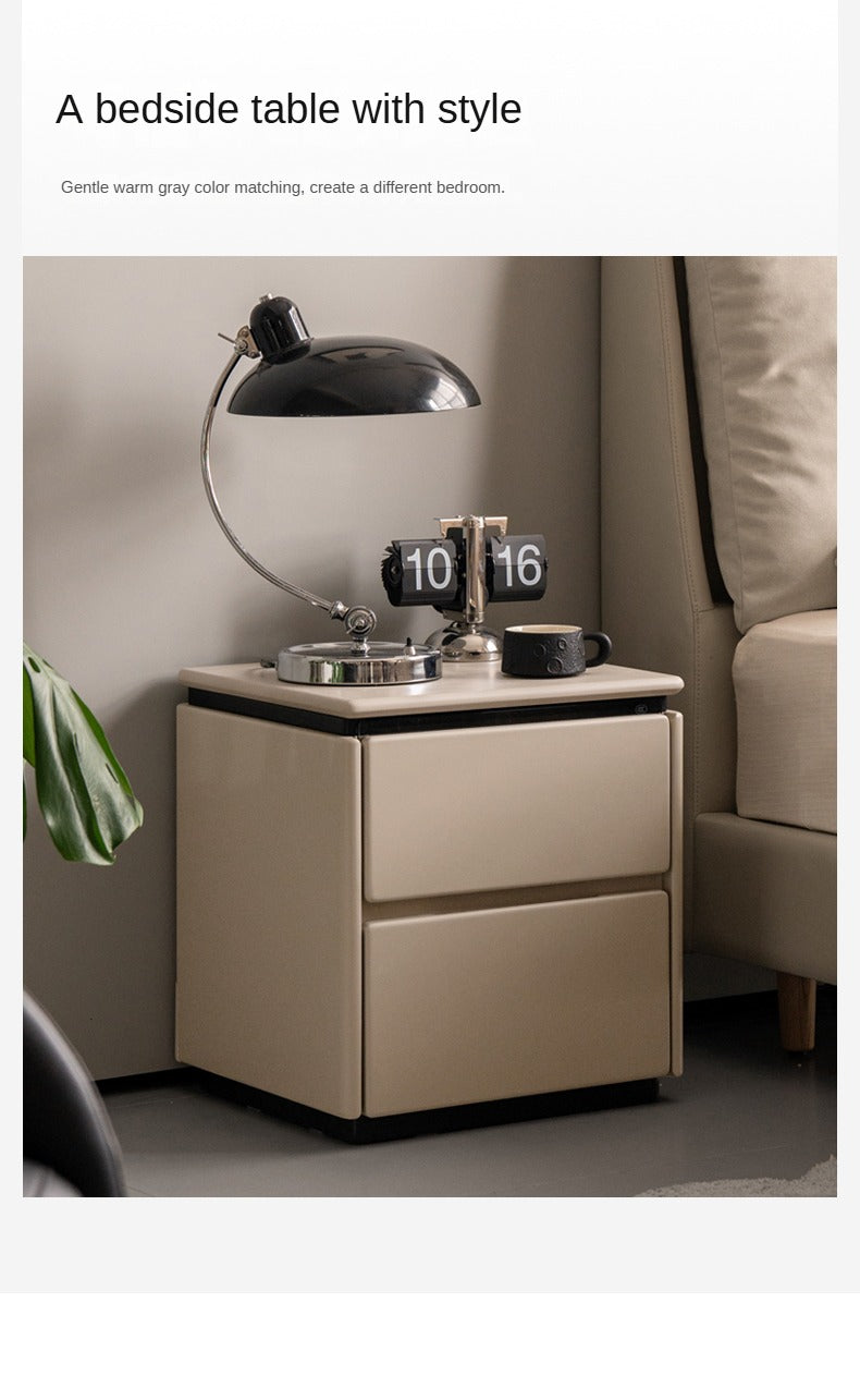 Poplar Solid Wood Gray Light Luxury Nightstand.