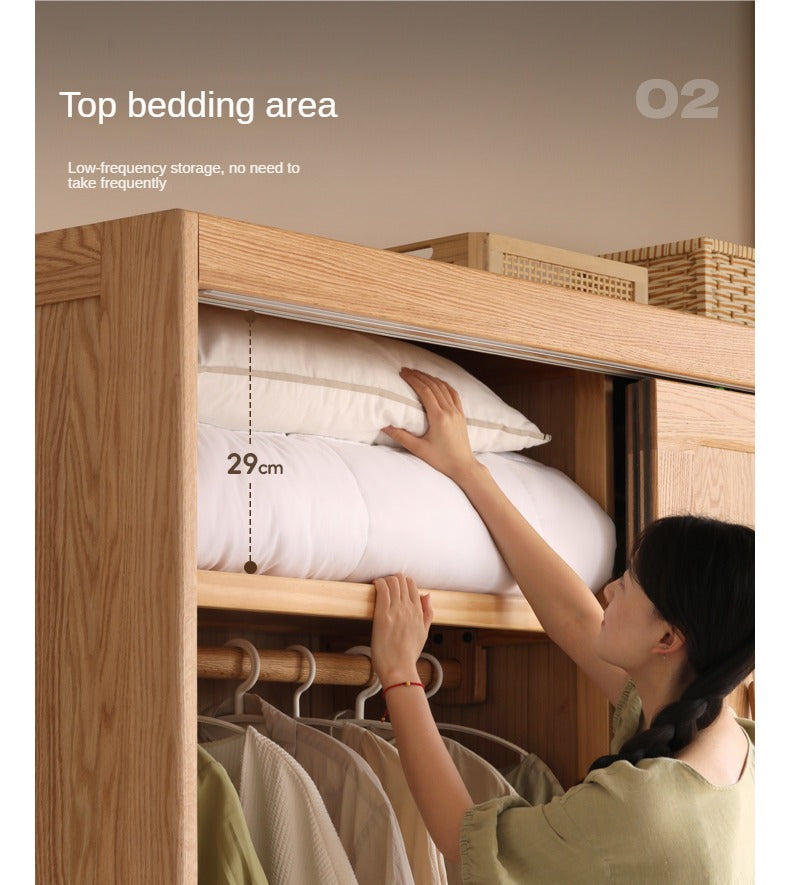 Oak, Ash Solid Wood Wardrobe Sliding Door Modern.