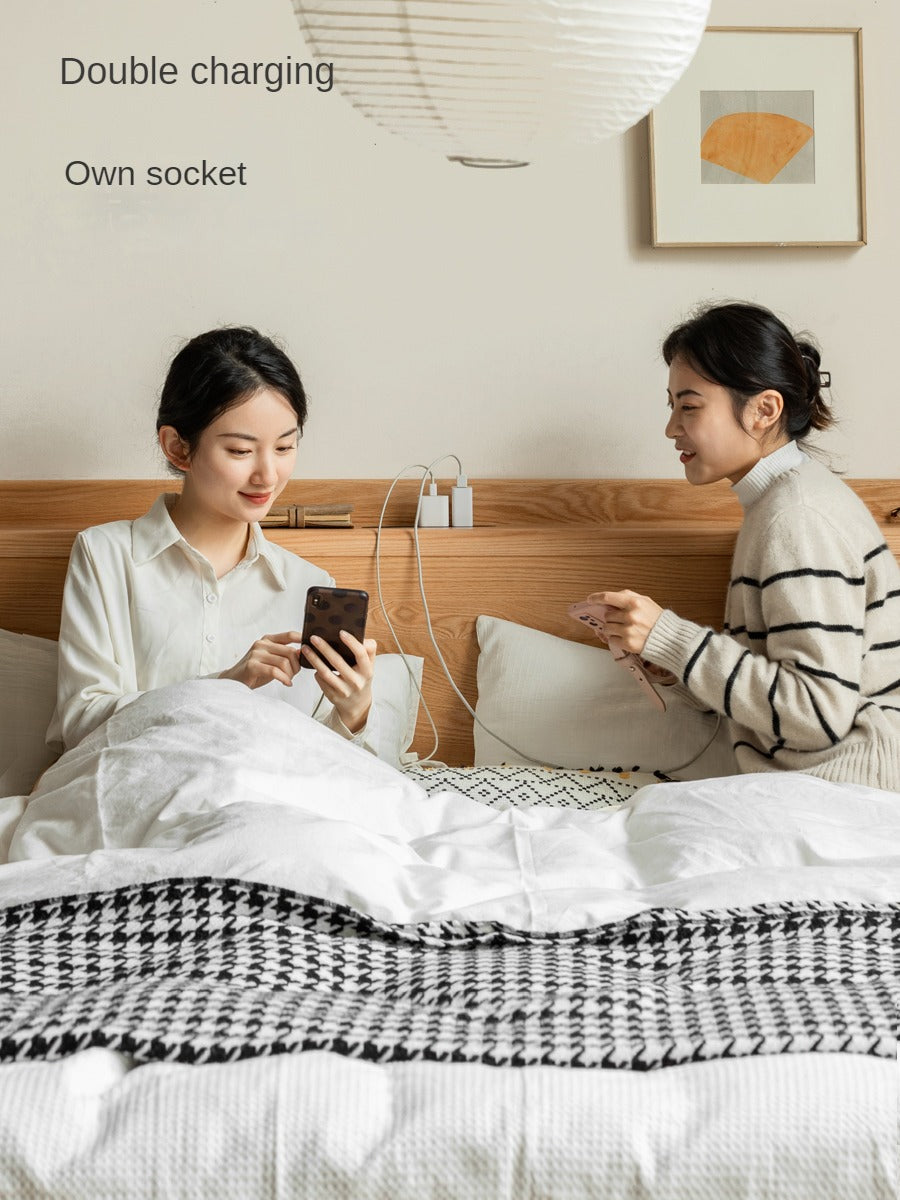 Oak Solid Wood Drawer Storage Bed with Sockets Box Bed