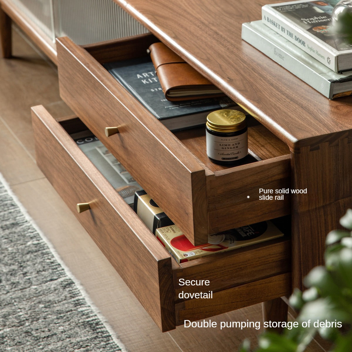 Black Walnut, Rubber, South American walnut Solid Wood Modern TV Cabinet.