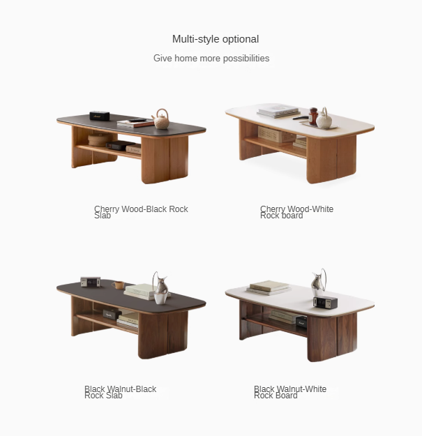 Rubber, Black Walnut, Сherry Solid Wood Rock Plate Coffee Table