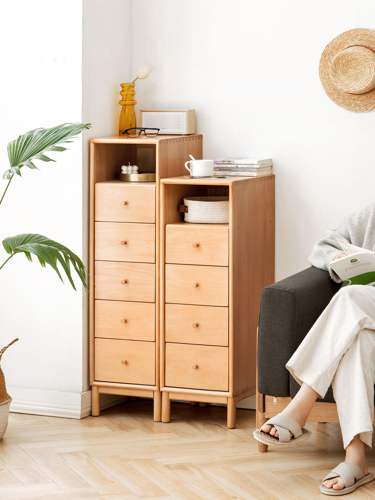 European Beech Solid Wood Storage Side Cabinet Combination