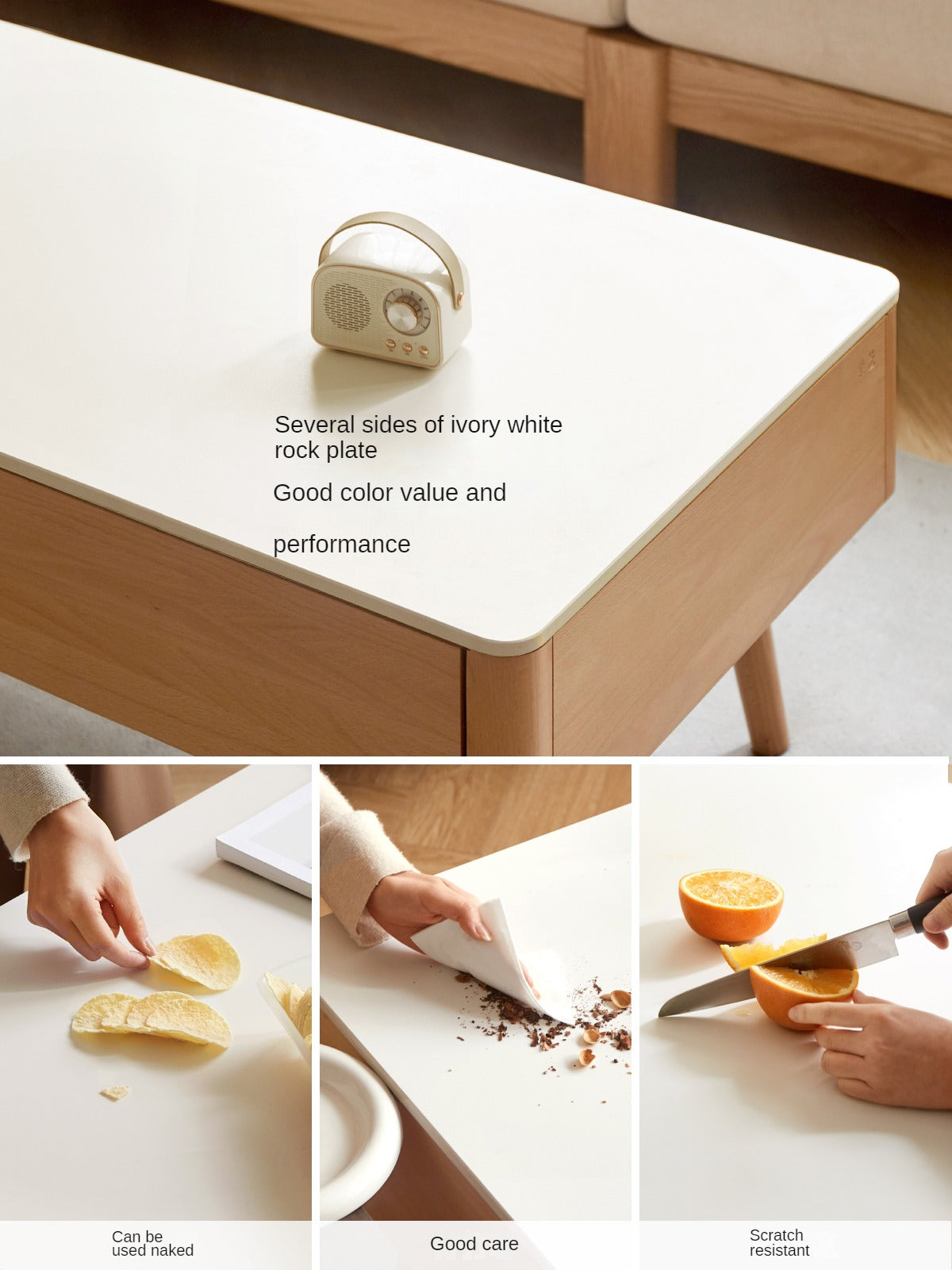 European Beech Solid Wood Storage Rock Board Coffee Table