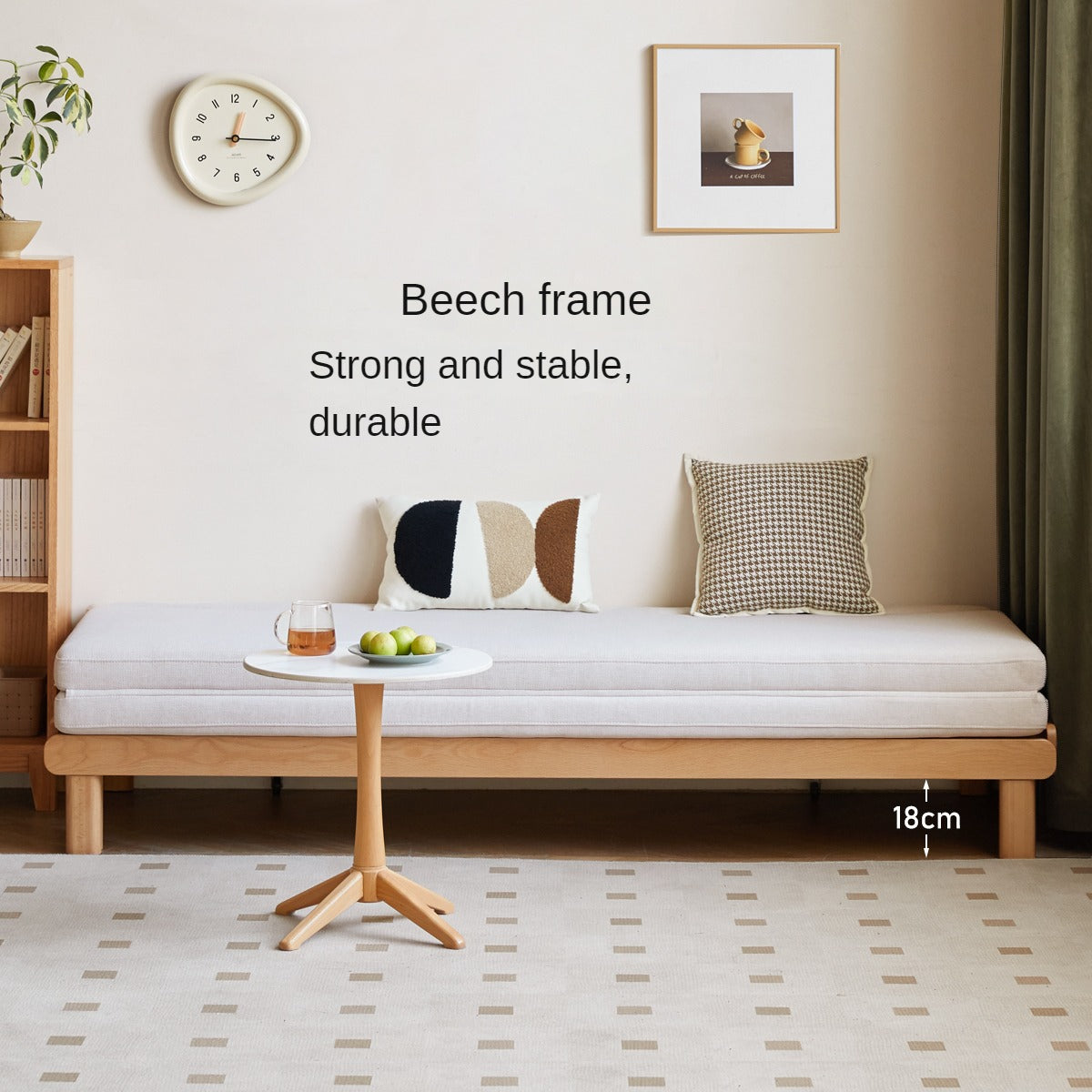 Beech Solid Wood European Folding Dual-use Double Sofa Bed.