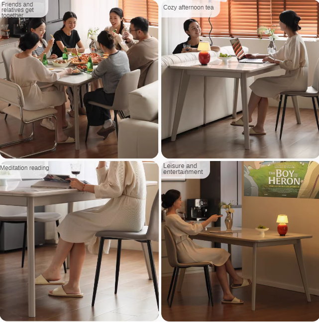 Poplar Solid Wood Modern Rock Plate Dining Table
