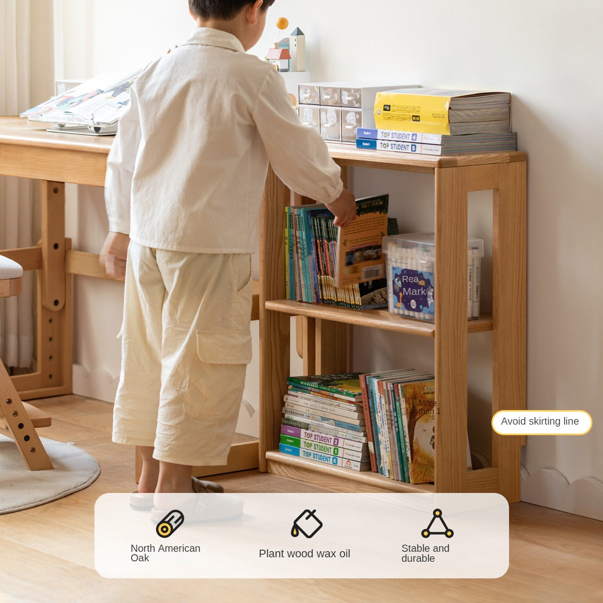 Oak, Beech Solid Wood Children's Toy Storage Bookshelf
