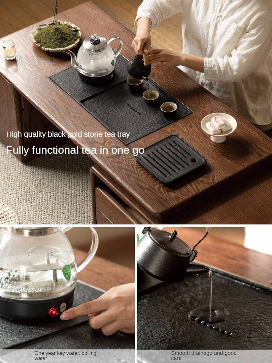 Oak, Black Walnut Solid Wood Retractable Modern Tea Table