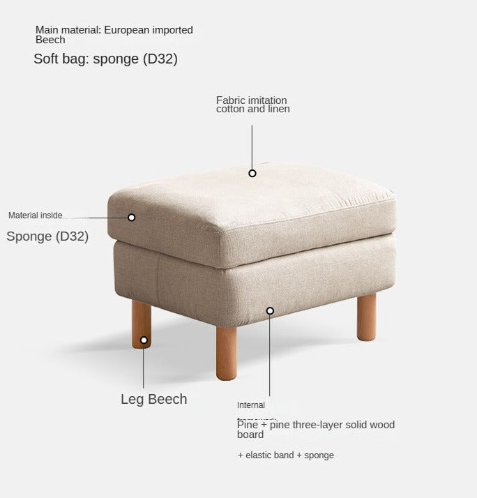 Beech Solid Wood Fabric Footstool