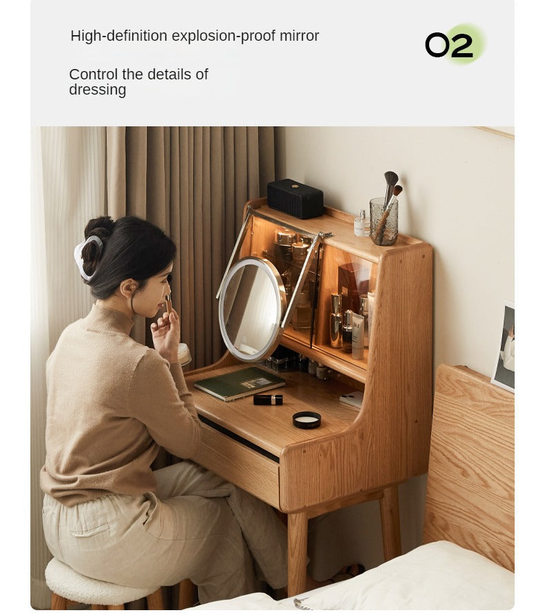 Oak Solid Wood Dressing Table Shelf Integrated.