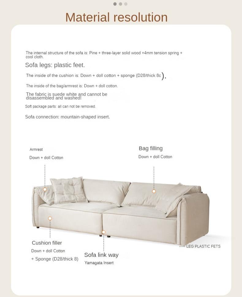 Fabric Modern Tofu Block Elephant Ear Down Sofa.
