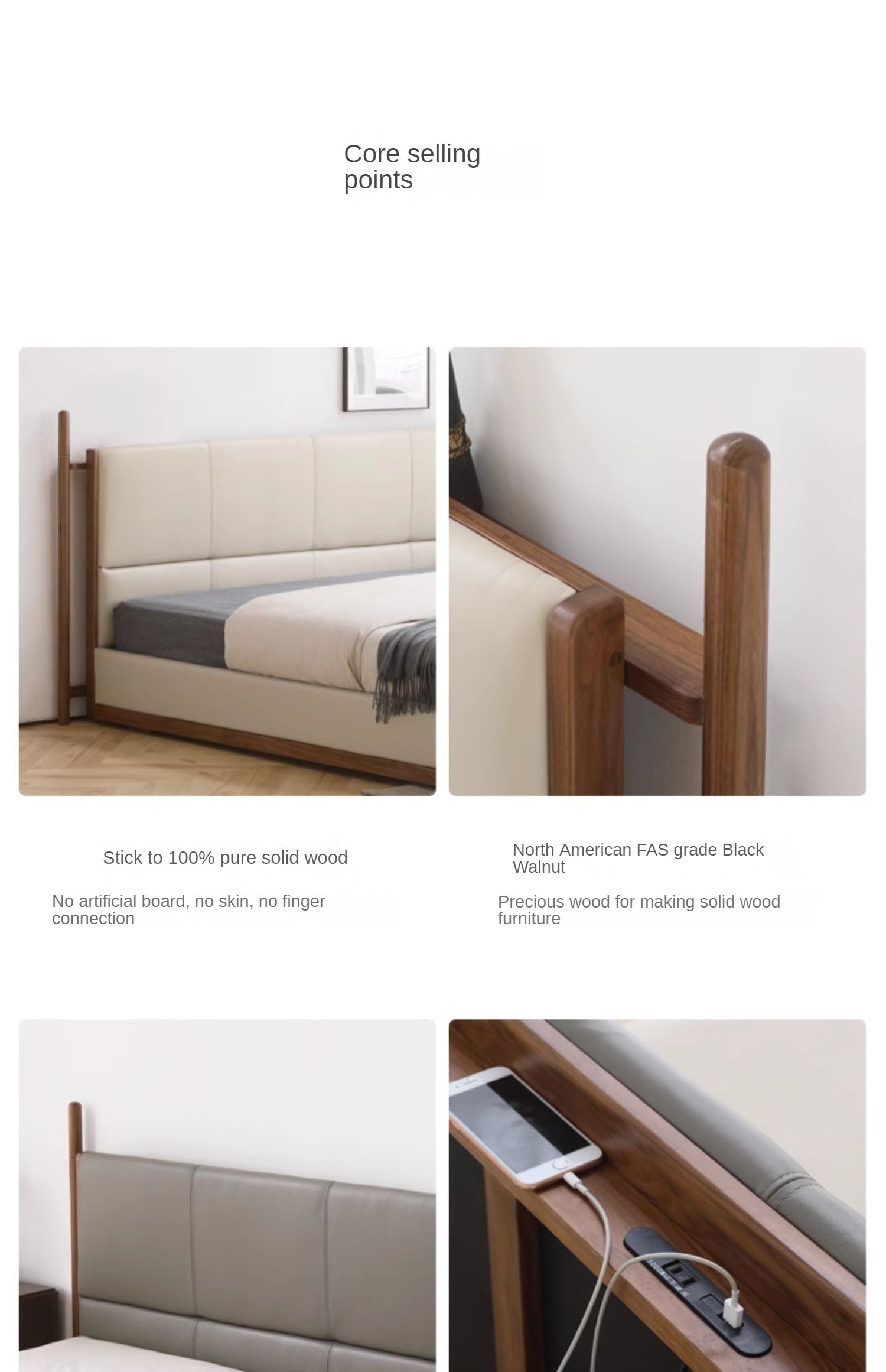 North American Black Walnut Bed Modern Light Luxury Top Layer Cowhide Soft Bed