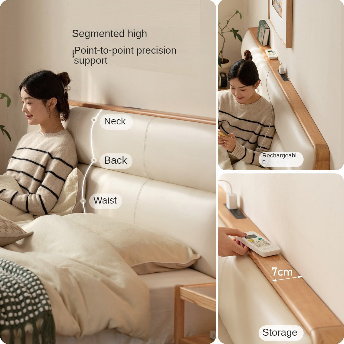 Oak, Ash Solid Wood Genuine Leather Soft Bed