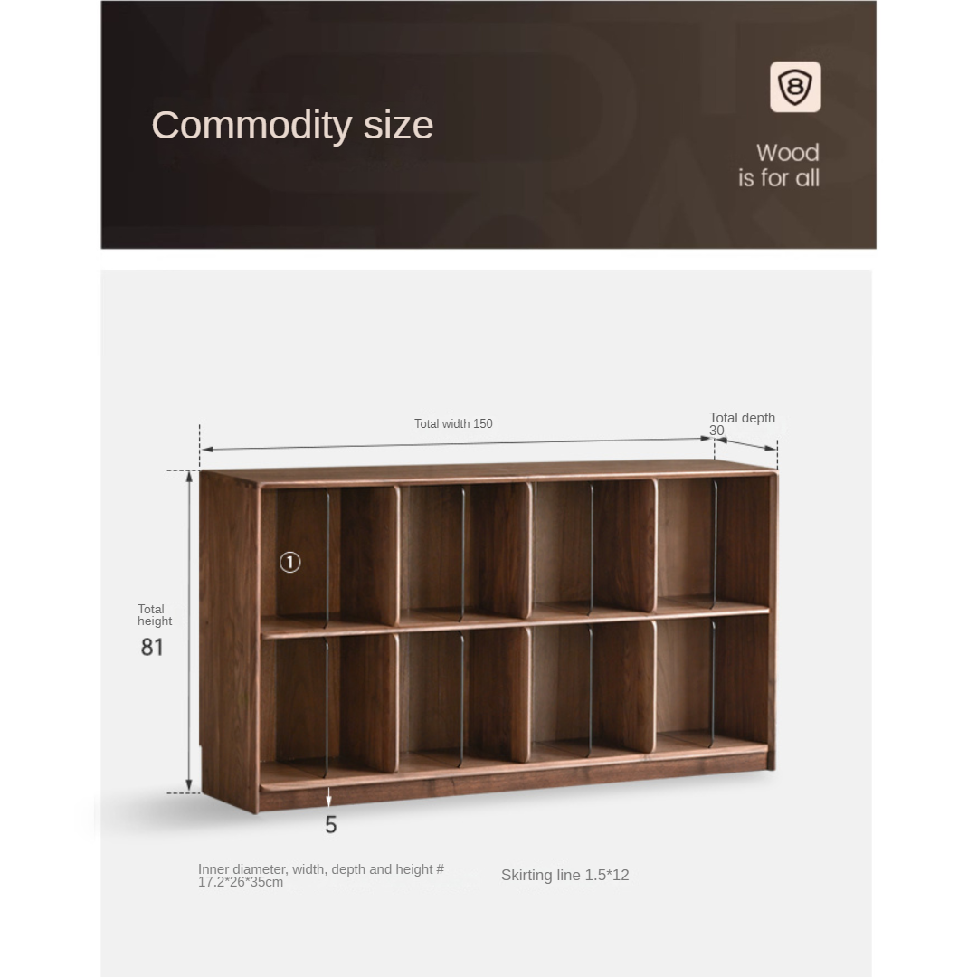 Black Walnut, Oak Solid Wood Bookcase Modern Storage Cabinet.