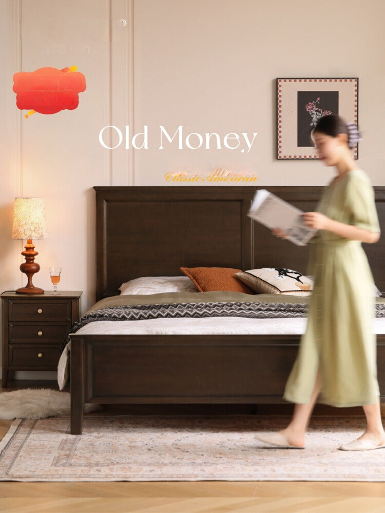 Poplar Solid Wood Bed Modern American Retro High Back Bed