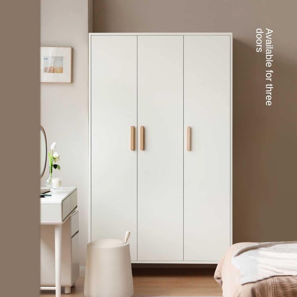 Pine Solid Wood Wardrobe Cream Style.