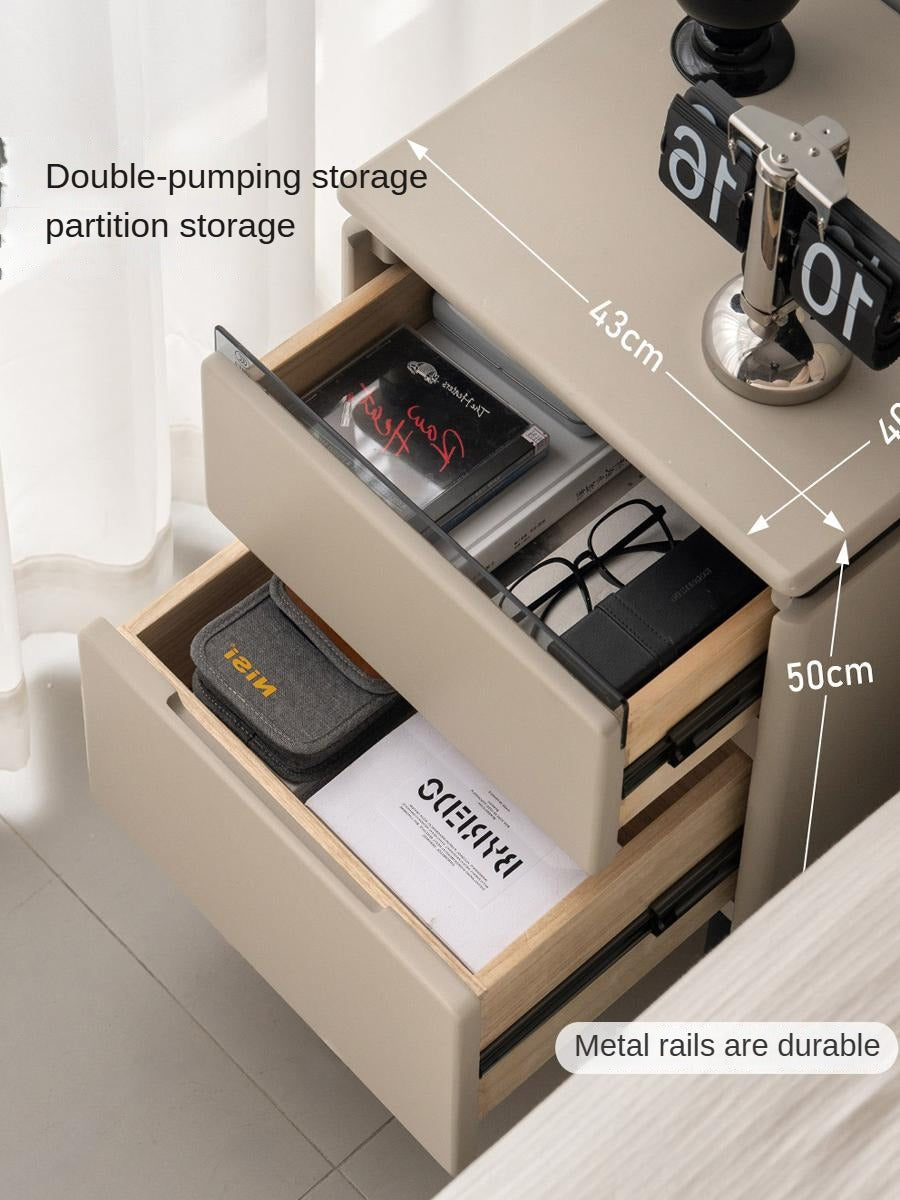Poplar Solid Wood Gray Light Luxury Nightstand.