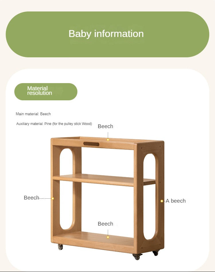 Beech Solid Wood Kids Under-Table Cabinet with Wheels