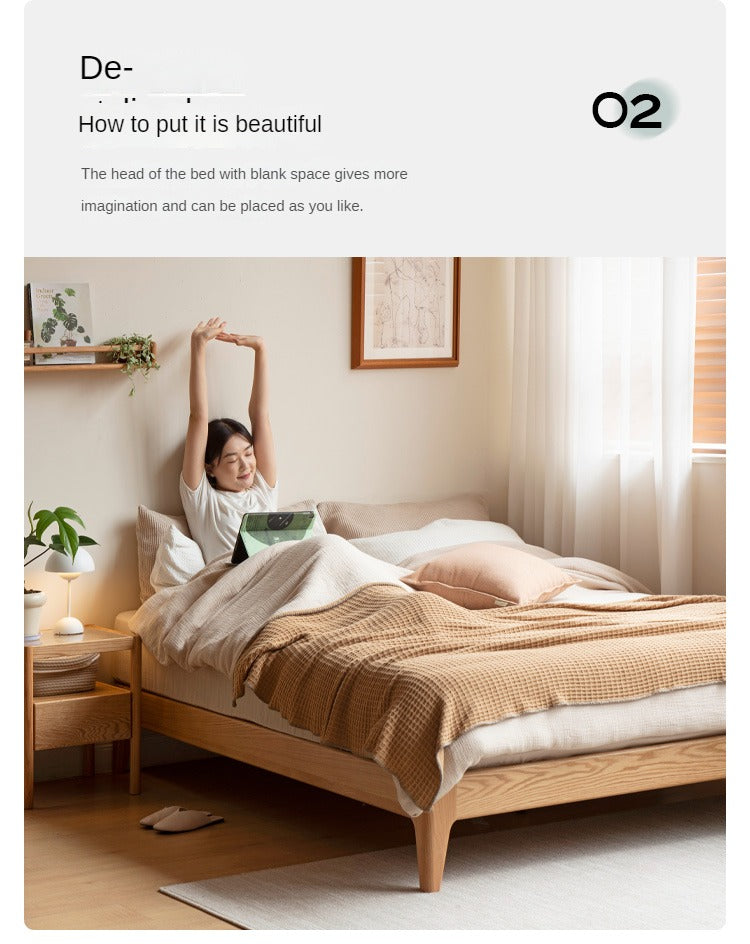 Oak, Ash Solid Wood Platform Bed, Headboard-Free Bed Modern Minimalist