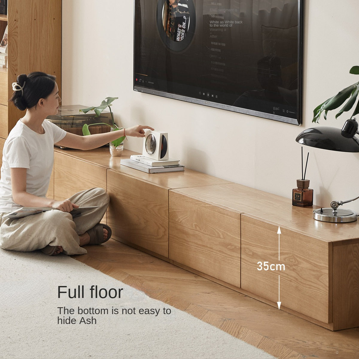 Ash Solid Wood TV Cabinet Modern Simple Floor Cabinet.