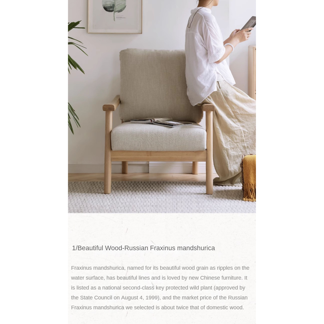 Ash Solid Wood Fabric Leisure Sofa Chair.