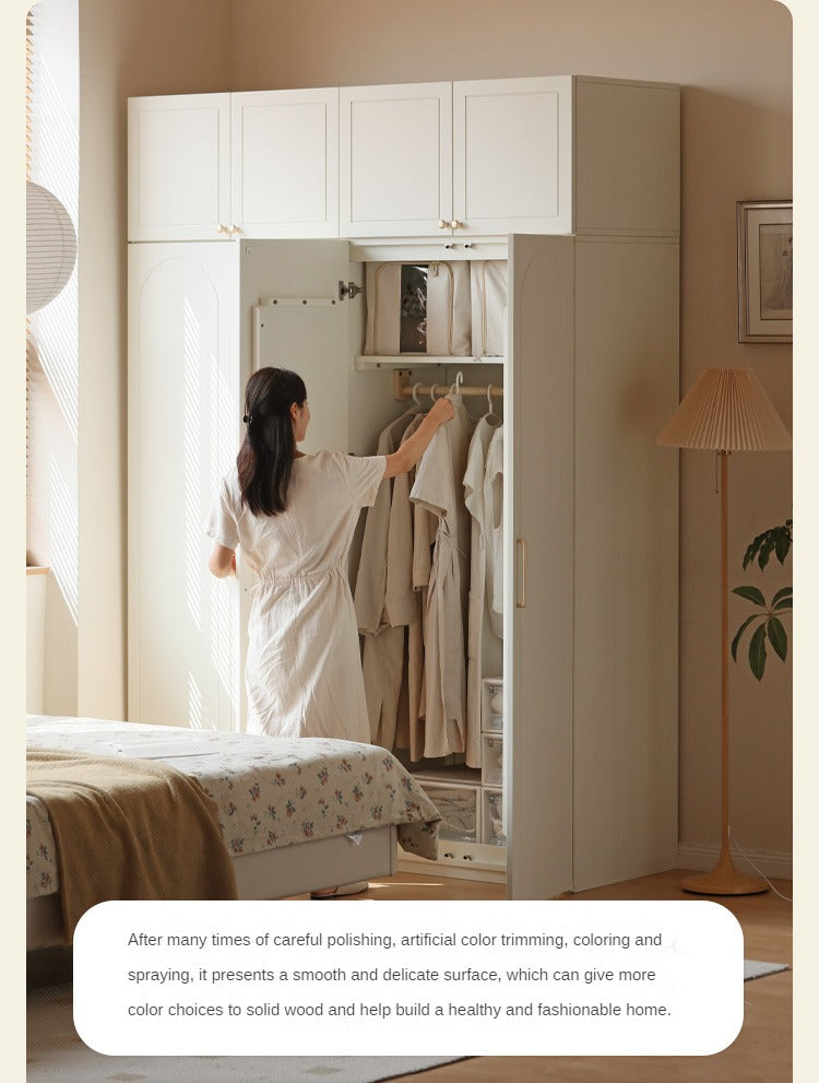 Pine Solid Wood Wardrobe French Cream Style.