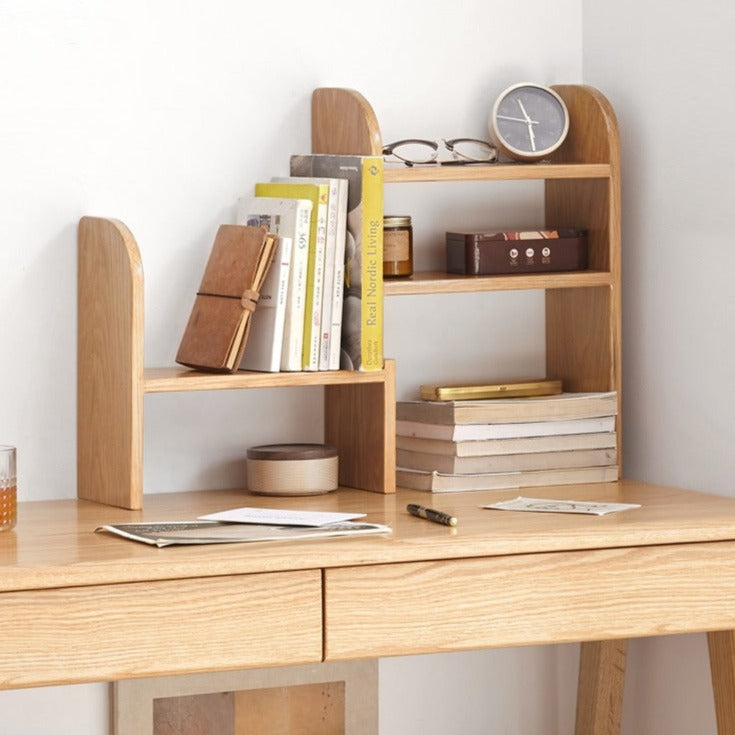 Oak, Rubberwood Solid Wood Small Bookcase Simple Study Telescopic Organizing Shelf Nordic<