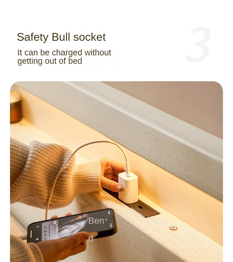 Oak Solid Wood Bed Cream Suspension Bed Luminous