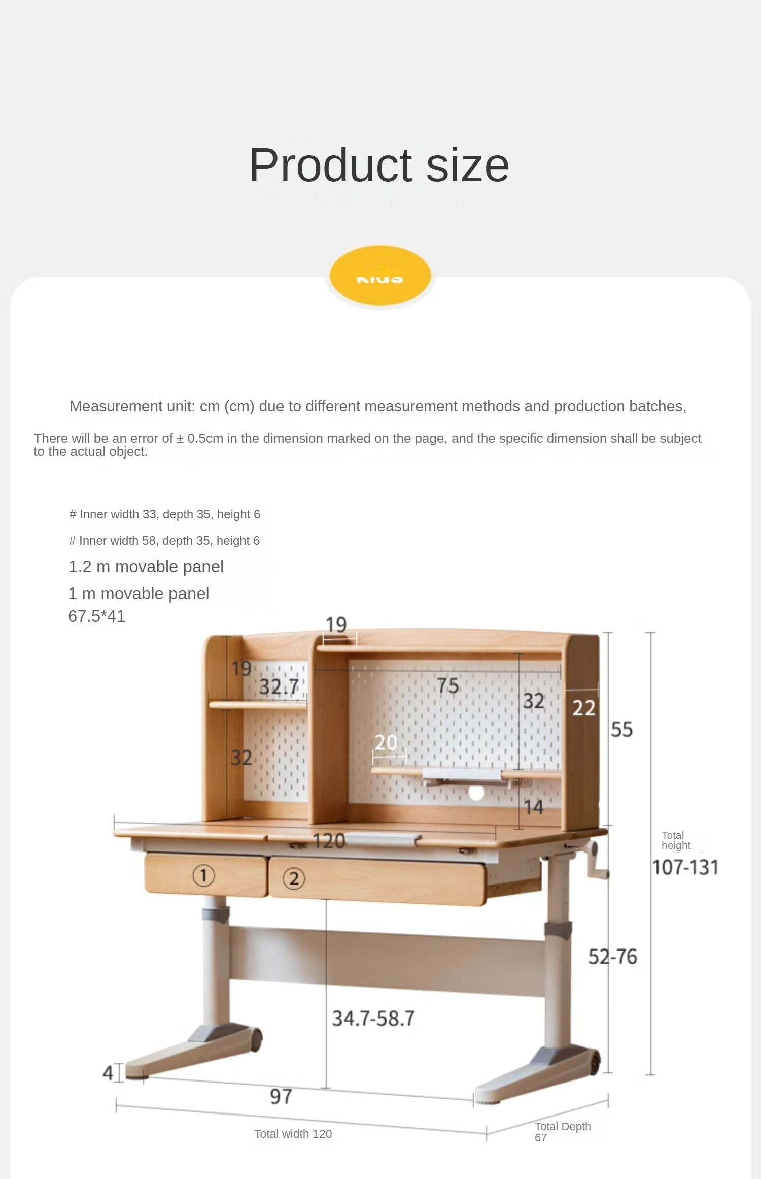 Beech Solid Wood Kids Raised and Lowered Study Table