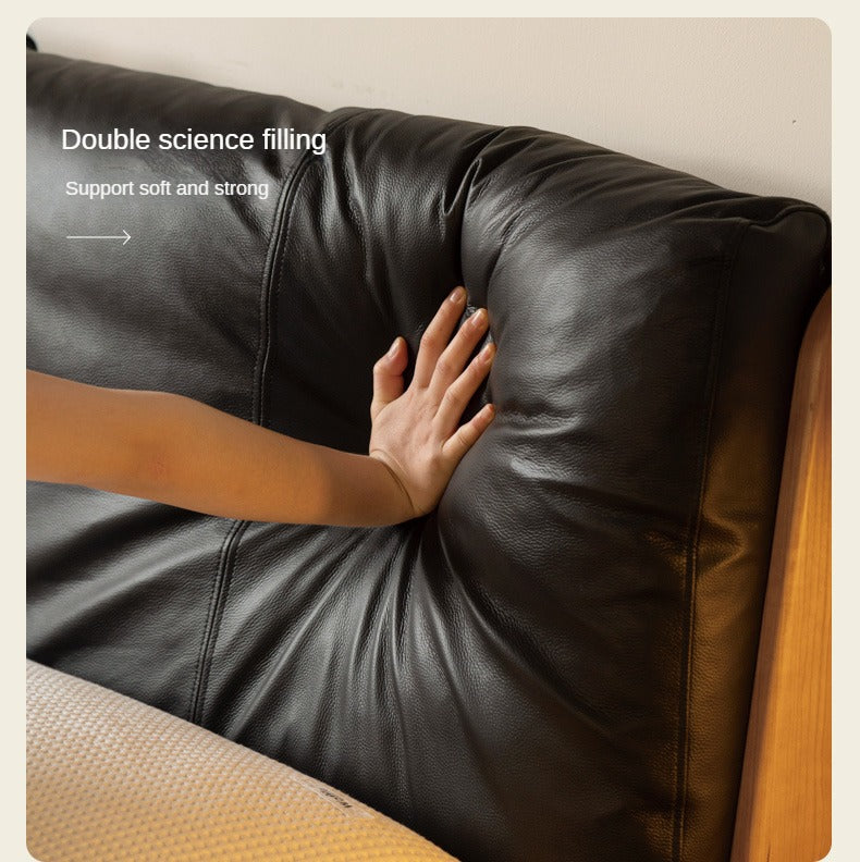 Cherry solid wood leather soft suspended bed