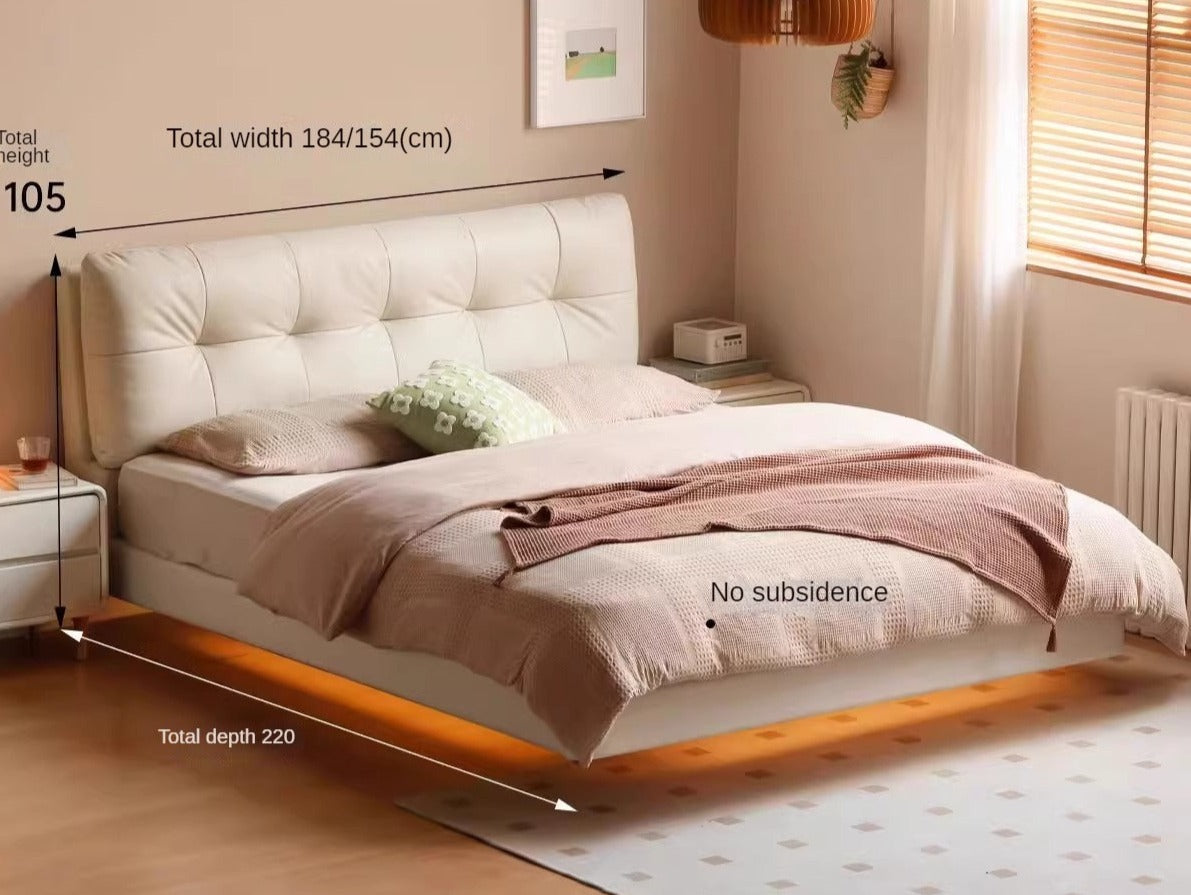 Genuine Leather Cream Suspended Bed